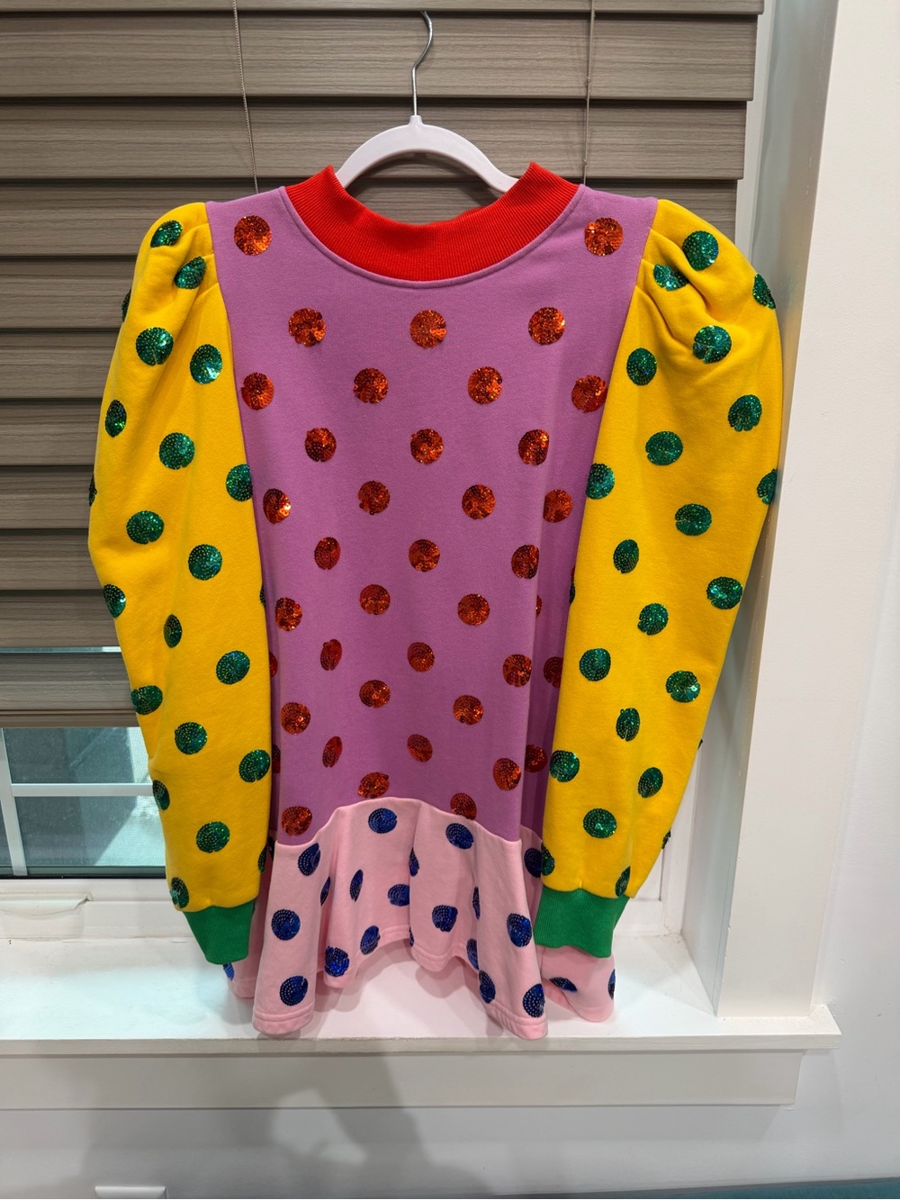 QUEEN OF SPARKLES Colorblock Polka Dot Long Sleeve dress - Pink, Yellow & Green
